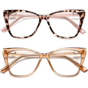 Pack of 2 Oversized Reading Glasses Women Cat Eye Photochromic Computer Reader Stylish Ladies Designer Fashion Big Unbreakable Eyewear (Reader (Brown Crystal+tortoise Pink)) +1.75x