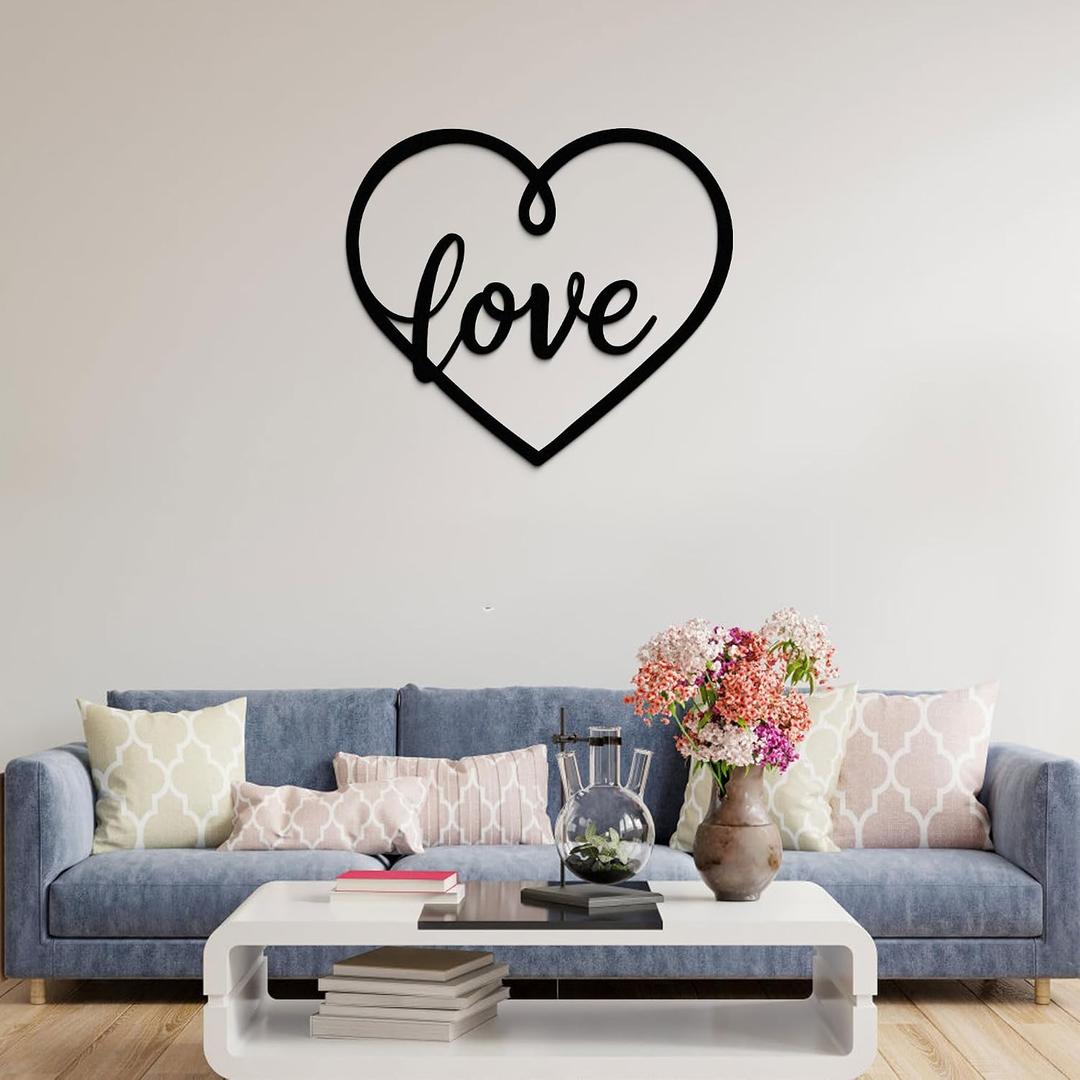 GlintHome Large Black Metal Wall Decor - Letter(love) Wall Art for Bedroom Living Room Office Home Decor - 19x17 Inches