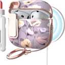 TATOFY Cover for AirPods Pro 4th Generation Case with Lock Clip Cleaner Kit Slim Hard AirPod 4 Lock Case Compatible with MagSafe (Gray Purple)