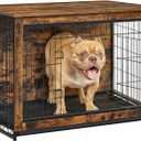 Feandrea 38.6" Dog Crate Furniture, Indoor Dog Cage Side End Table, XL Pet Wood Kennel for Large and Medium Dogs up to 70 lb with Multi-Purpose Removable Tray, Double-Door Pet House, Rustic Brown