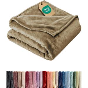 Ultra Soft Fleece Blanket Throw Size - Flannel Fleece Luxury Throw Blanket - Lightweight for Couch Bed Chair - Thick, Warm and Breathable - All Season Cozy Fuzzy, Anti-Static Microplush Bedding, Camel