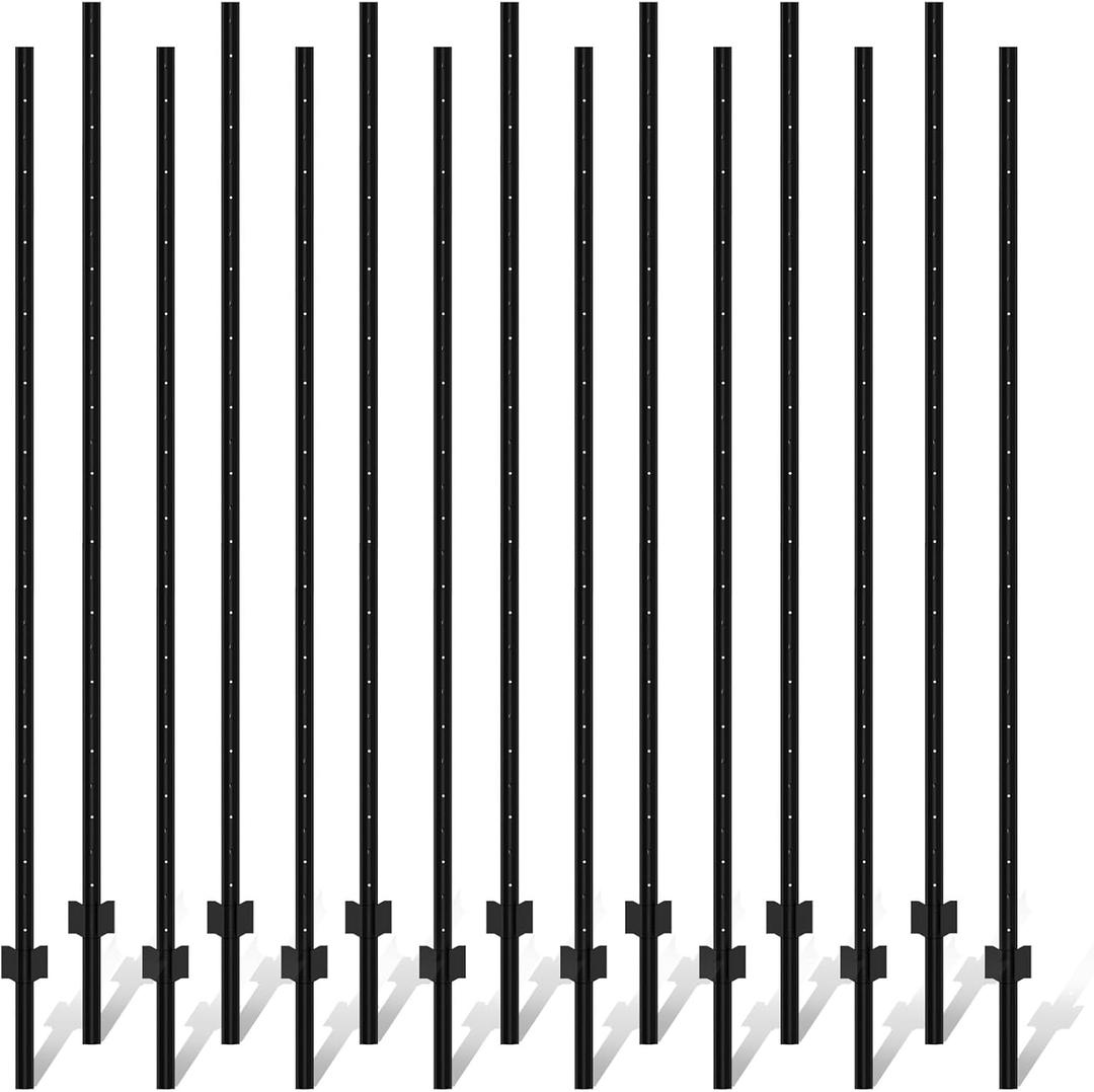 Metal Fence Post 7feet, Heavy Duty Garden Fence Post for Holding Wire Fence, Sign U Post Pack of 15 Sturdy Outdoor No Dig Fence Post for Garden Yard  Black