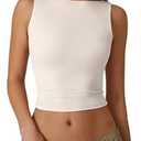 QINSEN High Neck Open Back Cropped Tops for Women Sleeveless Summer Y2K Tee Shirts White M