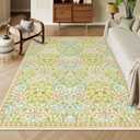 Moynesa Floral Washable Rugs, 8x10 Area Rug for Living Room, Soft Large Boho Bedroom Rugs, Flower Non Slip Ultra Thin Botanical Carpet for Dining Room Nursery Office, Spring