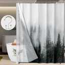 ORTIGIA 3 in 1 Waterproof Shower Curtain and Clear PEVA Liner Set with 12 Double Sided Metal Shower Curtain Hooks, Black Misty Forest Tree Soft Fabric Shower Curtain for Bathroom - 72 Wx72 L