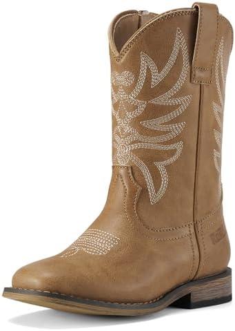 Rollda Kids Cowboy Boots for Boys Girls Western Square Toe Cowgirl Boots with Walking Heel (Toddler/Little Kid/Big Kid) Size 6