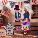 Yousoontic 4 Pcs 4th of July Table Decorations Patriotic Wood Table Sign Red White Blue Wood Tables Centerpieces with Eagle Uncle Pattern Star Tiered Tray Decor for 250th Anniversary Independence Day