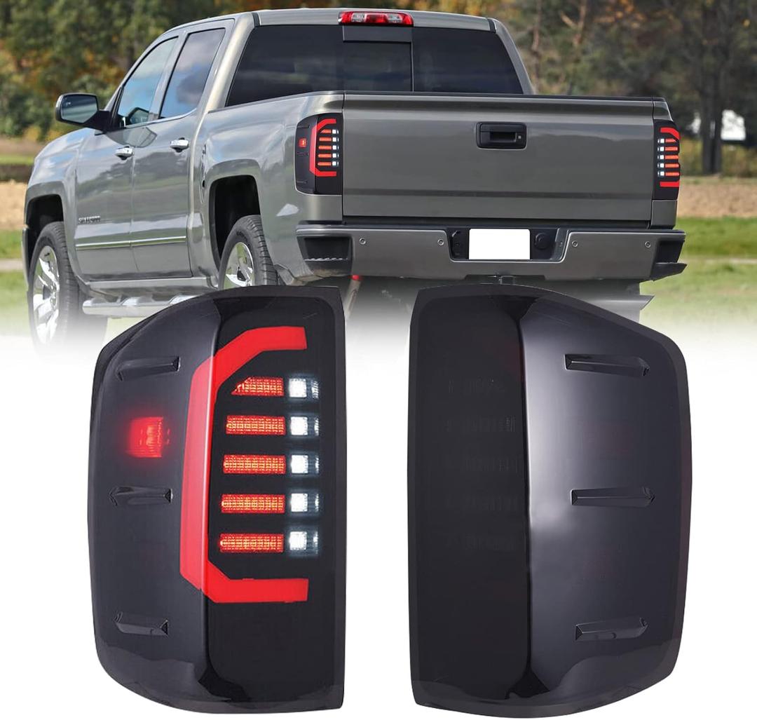 LED Tail Light Assembly for 2014-2018 Chevy Silverado 1500, 2016 2017 2018 2019 Chevy Silverado 2500HD 3500HD Smoked Rear Taillight Lamp with Brake Turn Signals Reverse Light Driver &Passenger Side