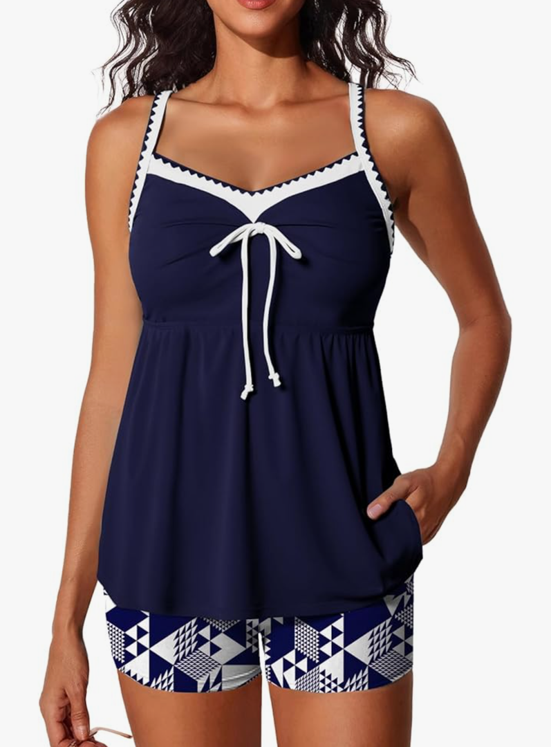 Summer Mae Two Piece Tankini Swimsuit Women Shell Stitched Bathing Suit with Pocket Shorts Tummy Control 2025 Swimwear Size10