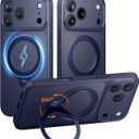 Dmzlh Magnetic for iPhone 17 Pro Max Case with Stash Stand, Military Grade & Full Camera Protection, Compatible with MagSafe, Anti-Slip, Translucent Matte (Blue)