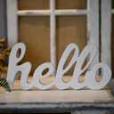 Rustic Distressed White Wooden Hello Sign for Home Decor 14", Wall Hanging Hello Door Sign, Handmade Outdoor Welcome Signs for Porch, Farmhosue Christmas Signs for Shelf Living Room