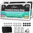 Premium Chrome License Plate Frames with 2 Anti-Scratch Pads & 4 Tire Valve Caps, Heavy Duty Rust-Free Chrome License Plate Frame 2 Pack for Women & Men, 2 Holes Universal Fit for Cars & Trucks