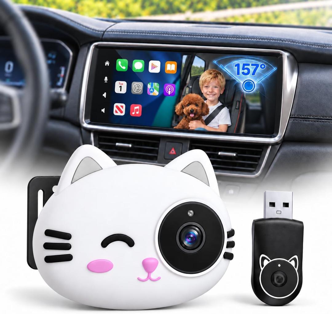 2-in-1 Baby Car Camera&Wireless CarPlay Adapter,1080P Car Seat Baby Monitor