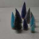 Leyndo 9 Pcs Blue Classic Artificial Mini Christmas Tree Sisal Bottle Brush Trees with Wood Base Christmas Pine Trees for Autumn Winter Holiday Home Kitchen Party Decor