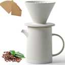 Pour Over Coffee Maker Set Vintage Ceramic Pour Over V60 Coffee Dripper Set with 20 Count Paper Coffee Filters,for Home Caf Restaurant Camping,15.8 Ounces(White)
