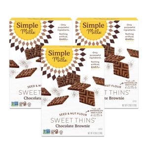 Simple Mills Chocolate Brownie Seed and Nut Flour Sweet Thins, Paleo Friendly and Delicious Sweet Thin Cookies, Good for Snacks, Nutrient Dense, 4.25 oz (Pack of 3) (EXP 07/10/26)