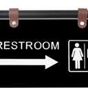Double-Sided Acrylic Restroom Sign Wall-Mounted Unisex Bathroom Sign with Arrow, Hanging Toilet Corridor Plaque with Metal Brackets for Home, Office, Businesses Hallway, 11 x 6 Inch
