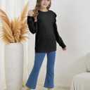 Girls Puff Sleeve Cute T Shirts Kids Fall Tops Crewneck Clothes Loose Fit 5-14Y (Black)