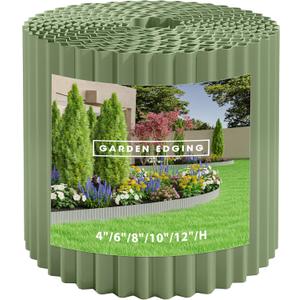 Metal Garden Edging Border, Corrugated Steel Landscaping, DIY for Lawn (Green, 6 Inch x 40FT)