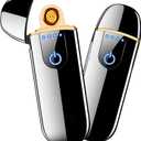 Electronic USB Rechargeable Lighter - Smart Mini Touch Ignition Windproof Flameless Plasma Lighter With Battery Indicator for Men Father Gifts (Pure Black)
