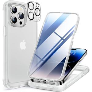 Miracase Glass Series for iPhone 14 Pro Case 6.1 Inch, Full-Body Clear Bumper Case with Built-in 9H Tempered Glass Screen Protector, with Camera Lens Protectors, Matte Clear