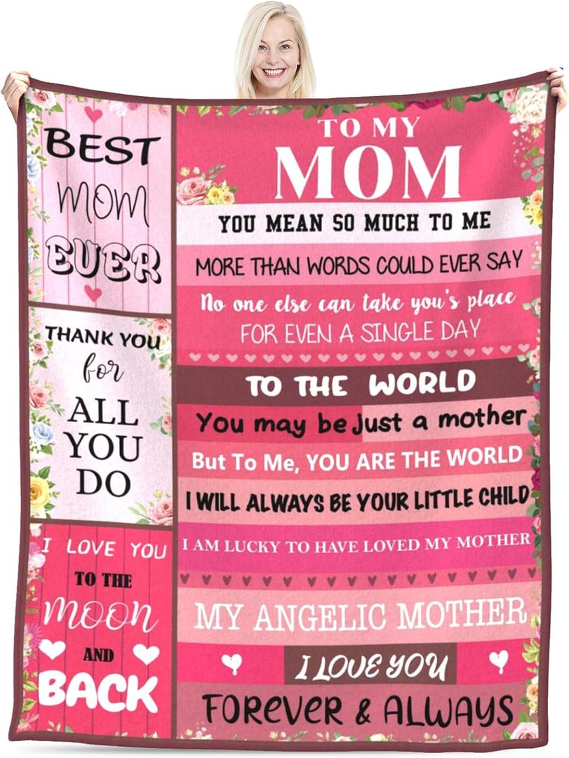 Blanket Gifts for Mom, Mom Birthday Gifts from Daughter & Son, I Love You Present Throw Blanket Mom, Sweet Blanket Gift for Mothers Day, Christmas, Valentine's Day, Anniversary 60"  50"