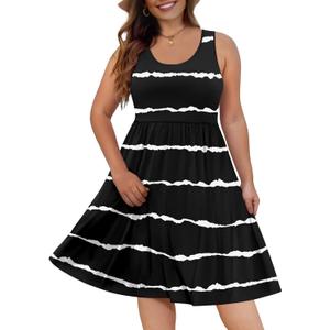 DB MOON Womens 2025 Plus Size Tank Dresses Sleeveless Knee Length Sundress with Pockets (18W, 01 Stripe Black)