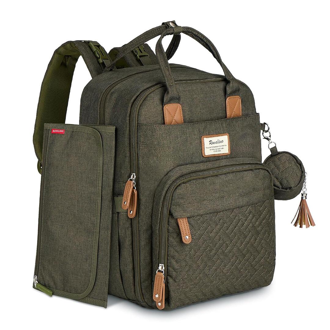 RUVALINO Diaper Bag Backpack, Multifunction Travel Pack Maternity Baby Changing Bags, Large Capacity, Waterproof, Olive Green RUVALINO Diaper Bag Backpack, Multifunction Travel Pack Maternity Baby Changing Bags, Large Capacity, Waterproof, Olive Green