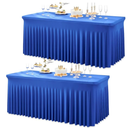 2 Pack Royal Blue Spandex Table Clothes for 6 Foot Rectangle Tables, Wrinkle Free Fitted Table Cover 6ft Stretchy Tablecloths with Skirt for Parties Weddings Birthday Banquet Baby Shower