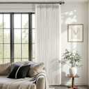 Pinch Pleated Linen Curtains 100 Inches Long for Living Room Bedroom Semi Sheer Light Filtering Pinch Pleat Curtain with Hooks for Track Back Tab Neutral Cream Beige Ivory Privacy Pleated Drapes