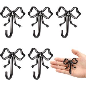 5 Pcs Gold Bow Hooks, Bow Hooks for Wall, Bow Decoration Hook,Decorative Hook, Suitable for Room, Bathroom, Love Shack Fancy DecorBlack