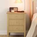 Fluted Nightstand, Farmhouse Night Stand with 3 Drawers, Mid Century Modern Side Accent Table,Bedside End Table for Bedroom, Living Room, Oak