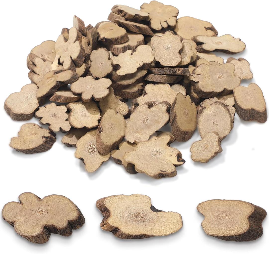 Gerrii 90 Pcs Irregular Wood Slices for Crafts Small Log Slices for Centerpieces Unfinished Wood Pieces Natural Tree Wooden Decoration for Table DIY Craft Art Ornament Home Decor Bevel Cut