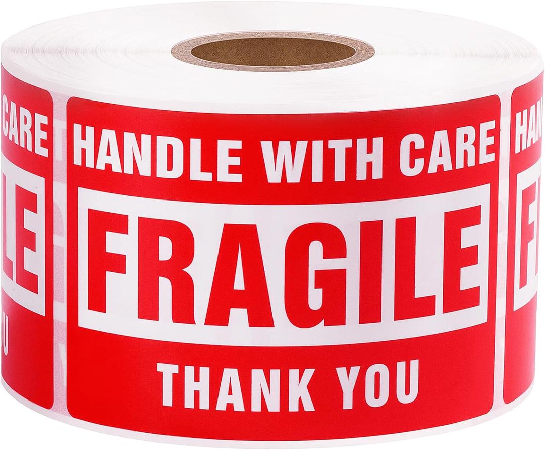 3 x 2 Inch Handle with Care 500 Fragile Stickers for Shipping Moving Glass Permanent Adhesive Commercial Grade Fragile Labels (1 Roll, 500 Labels)