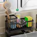 Generic Sink Caddy Organizer, Black Metal Kitchen Counter Sponge Holder with 360° Auto-Drain Tray, 9.8x3.9 Inch, 2-Compartment Storage for Cleaning Supplies