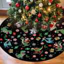 Christmas Dinosaur Tree Skirt 36in, Black Dinosaur Christmas Tree Ornament Decor for Funny Santa Claus Black Dinosaurs Christmas Tree Mat, Dino Xmas Decorations for Home New Year Holiday Party