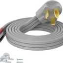3 Prong Dryer Cord 15 FT, NEMA 10-30P to 3-Wire Appliance Cord, 30-Amp, 3 Wires with Eyelet Connectors, 10 Gauge Copper Wire, Grey Cable