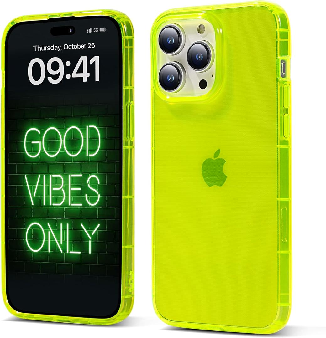 Fluorescent Green Case for iPhone 16 Pro/Soft Translucent Protective Phone Case Cover/Cute Trendy Minimalist Case 6.3 Inch (Neon Green)