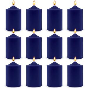 12 Pack 2x3 Inch Navy-Blue Pillar Candles, 24 Hours Dripless Smokeless Unscented Candles for Home Weddings Restaurant Spa Meditation