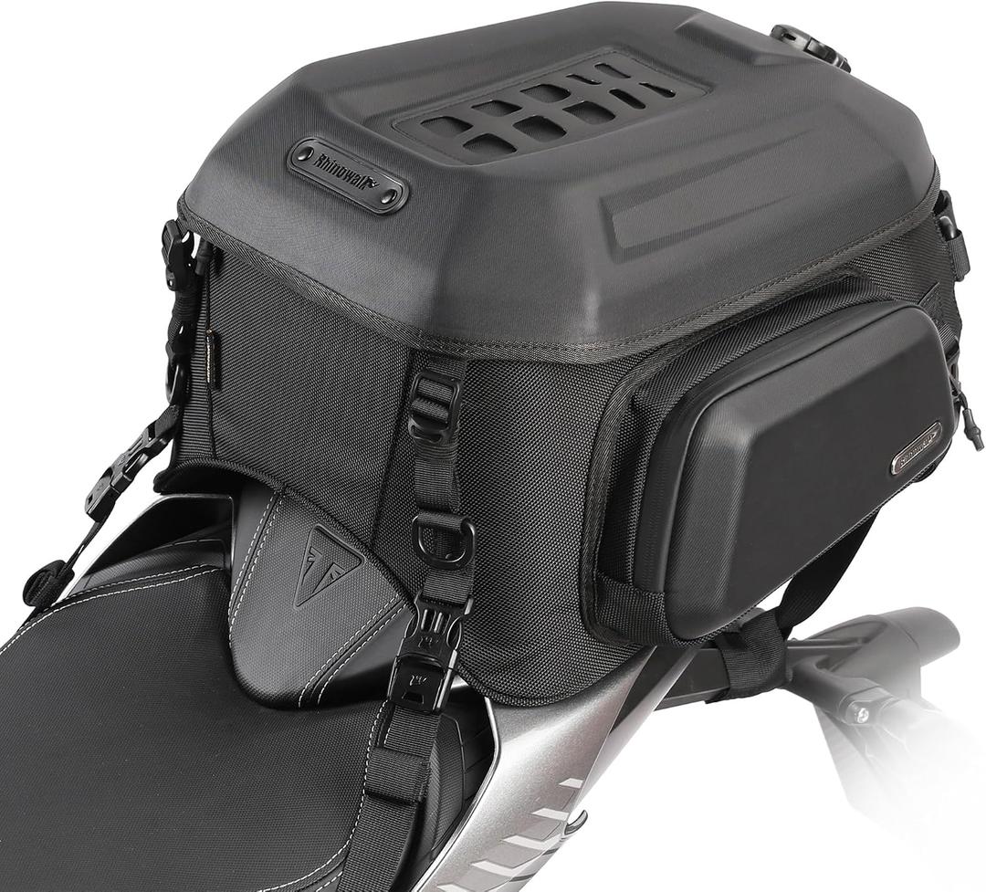 Motorcycle Tail Bag Waterproof 23-35L Expandable Motorbike Helmet Bag Luggage Bag Storage Bag with Sissy Bar Straps Matte Black