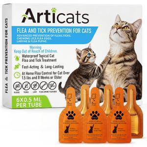 Flea and Tick Prevention for Cats & Kittens, Topical Cat Flea and Tick Treatment Fast-Acting & Long-Lasting 6-Dose Supply