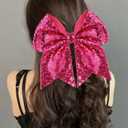 Large Big 7 Inch Glitter Bow Clip Sequin Bling Party Hair Accessories for Women Teens Girls Kids 1 Pcs (Hot Pink)