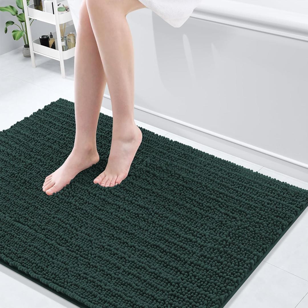 Arotive Luxury Bathroom Rugs 44x32, Extra Soft Thick Absorbent Shaggy Chenille Bath Rugs, Non-Slip Machine Wash Dry, Bath Mats for Bathroom Floor, Tub and Shower, Home Decor Accessories, Dark Green