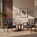 Retro Leather Accent Chairs Set of 2, Arm Lounge Chairs for Home