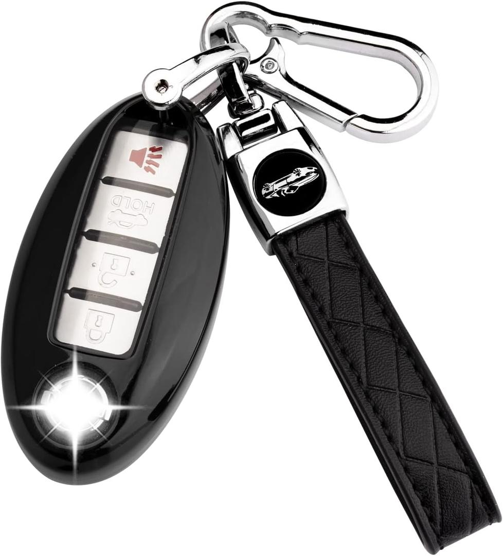 for Nissan Key Fob Cover with Keychain,Soft TPU Key Case Shell Full Protection for Altima Rogue Maxima Sentra Infiniti Armada Sedan Murano Pathfinder Frontier 3 4 5 Button Holder (Black)