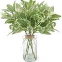 Fake Plants Eucalyptus Stems in Glass Vase with Faux Water, 12" Artificial Plants Eucalyptus Leaves for Shelf Desk Bathroom Farmhouse Coffee Table Home Decor