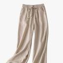 Womens Linen Pants Spring Summer Straight Leg Loose Fit Beach Pants with Drawstring, Size L