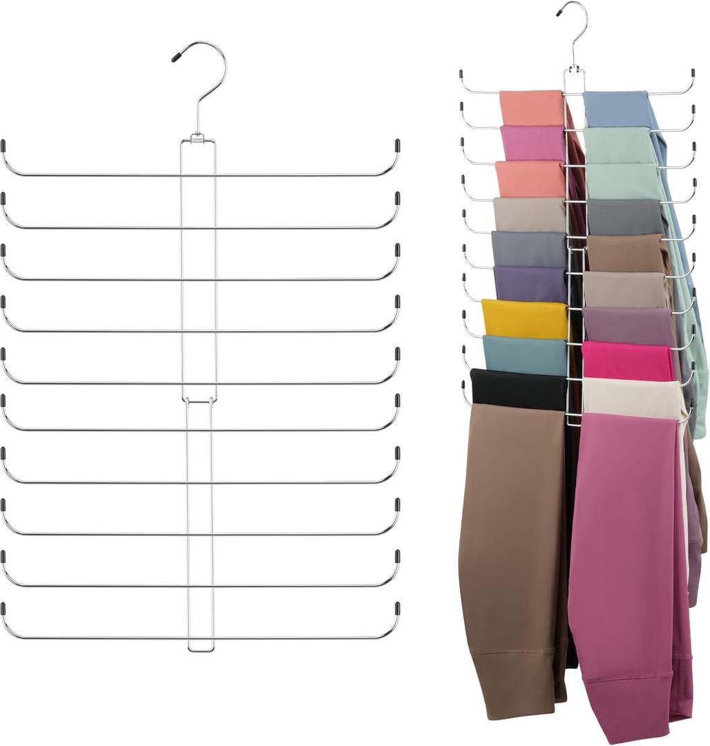 ZEDODIER Legging Organizer for Closet Hanging, Rotatable Yoga Pants Hanger for Women's XS-XL and Girls' Leggings, Holds Up to 20 Pairs of Leggings, Space-Saving Closet Organizers and Storage, Silver