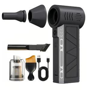 Compressed Air Duster & Handheld Vacuum, 100,000 RPM Electric Air Duster, 3-Speed Cordless Keyboard Cleaner, Rechargeable Mini Air Blower for PC, Computer, Camera and Car Detailing(Black)