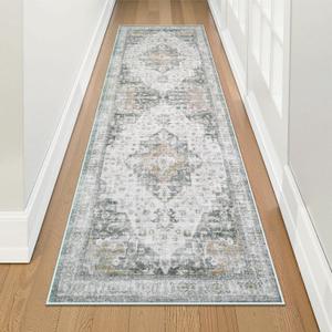 LIVEBOX Washable Runner Rug 2x6, Vintage Hallway Runner Rug, Soft Boho Kitchen Rug, Low Pile Medallion Rug for Entryway Rug with Non Slip Backing, Non Shedding Indoor Carpet